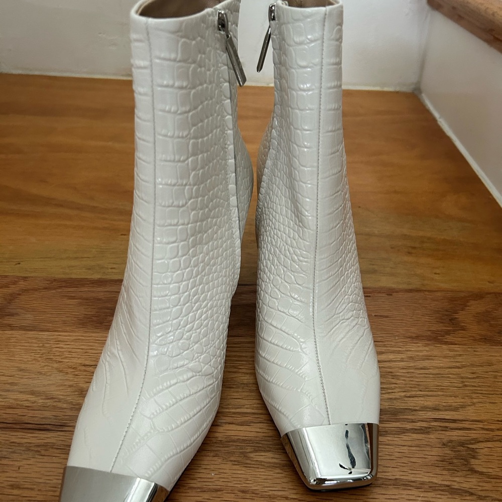 White and Silver Ankle Boots with Croc Texture